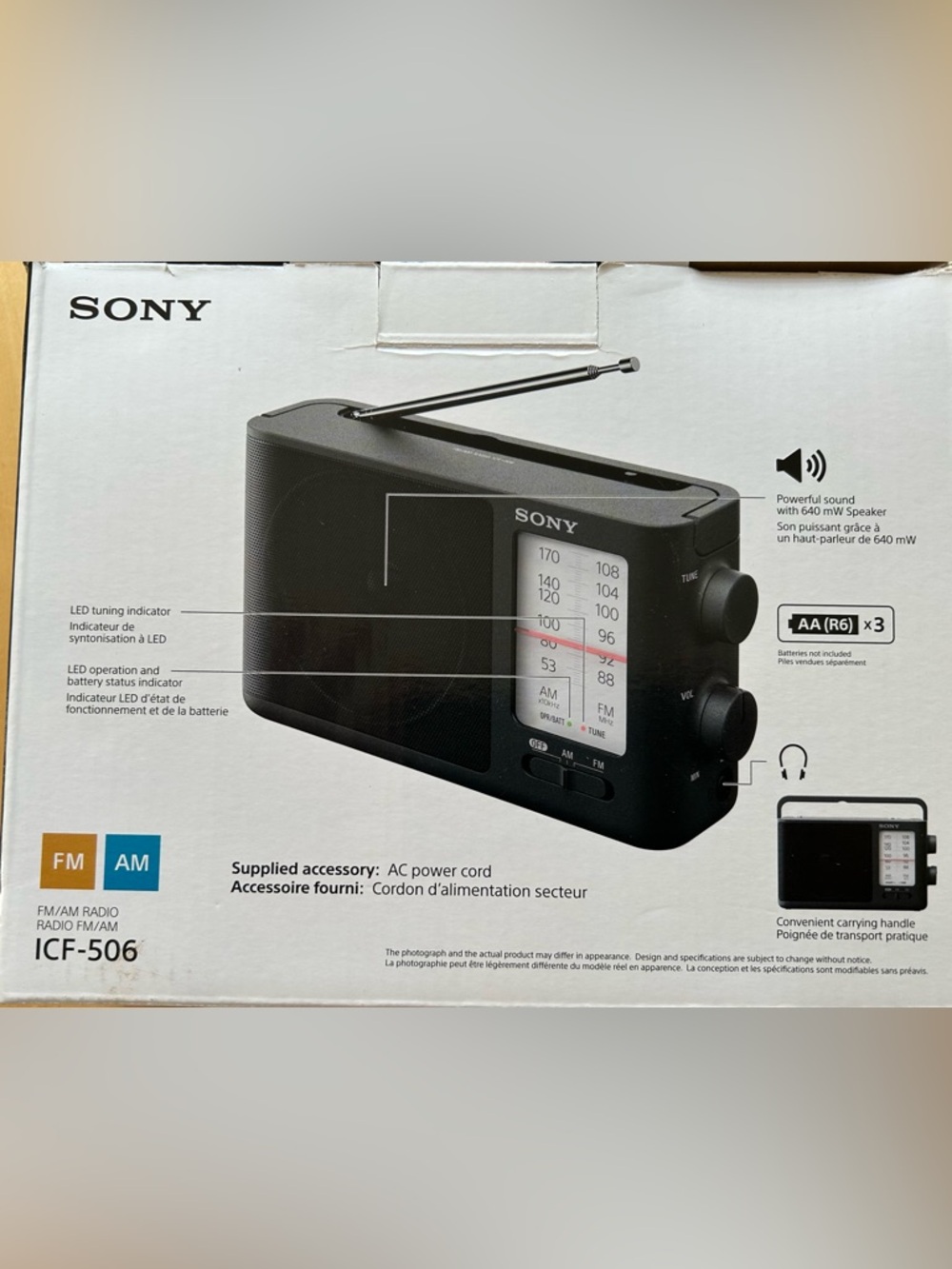 Sony Black Portable AM/FM Radio with Telescoping Antenna - Picture 2 of 3